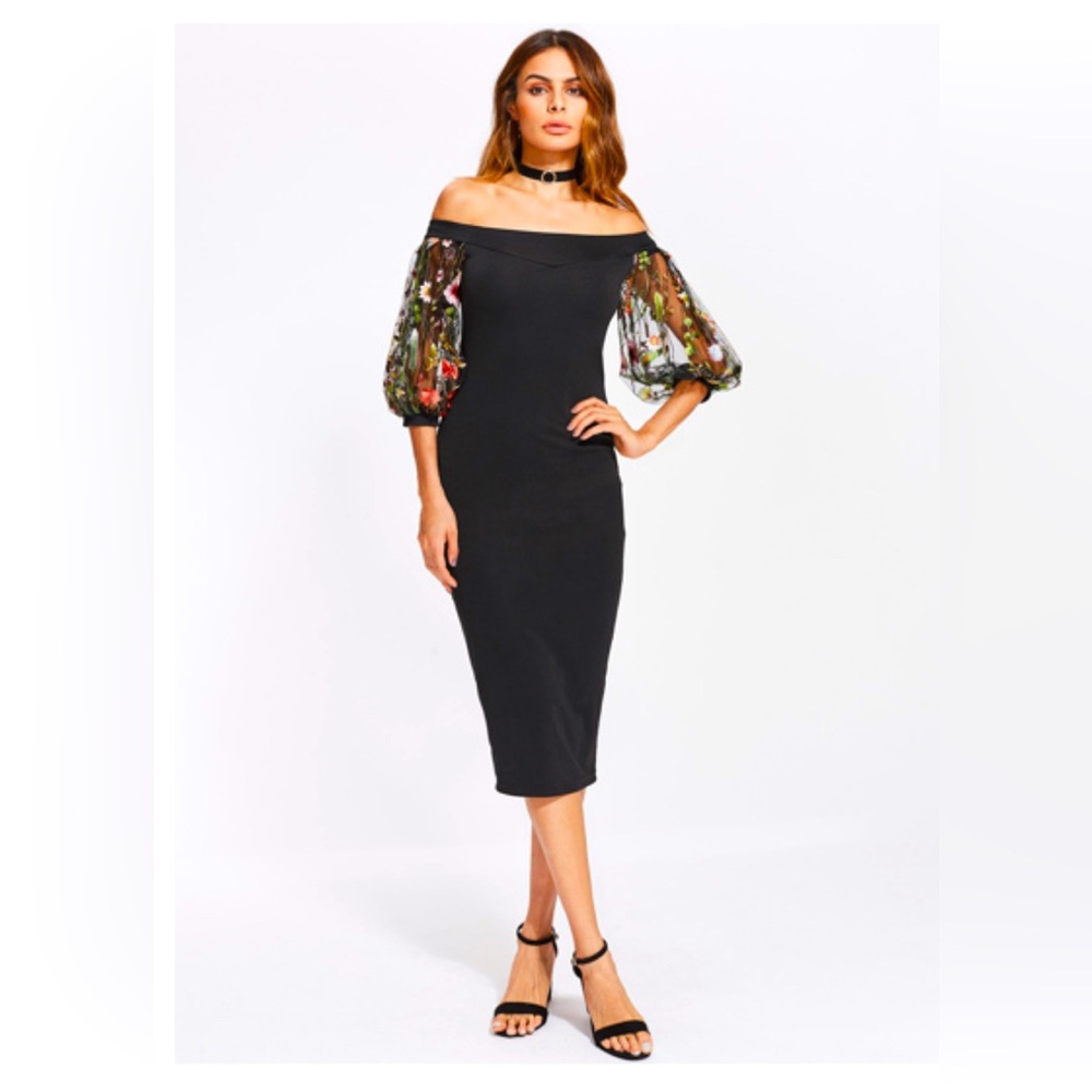 Off the Shoulder Bardot Embroidered Cocktail Dress NWOT
